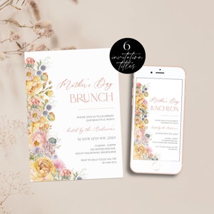Floral Mother&#39;s Day Brunch Invitation Template, Editable Mother&#39;s Day Lunch Invite, Printable Mother&#39;s Day Celebration Digital, Corjl PP83