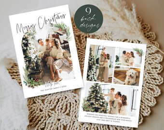Merry Christmas Photo Card Printable, Minimalist Arch Christmas Photo Card Template, Personalized Holiday Picture Card, Editable, Corjl PP78