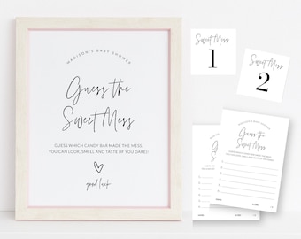 Guess The Sweet Mess Baby Shower Game, Minimalist Dirty Diaper Printable, Candy Bar, Poopy Diaper, Guess The Mess, Gender Neutral Corjl PP63