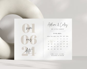 Minimal Save The Date Calendar Printable, Simple Calendar Wedding Save The Date, Boho Date Card Invite, Editable Template, Modern Corjl PP60