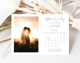 Modern Photo Save The Date Invitation Template, Minimalist Calendar Save The Date Invite, Printable Save Our Date, Digital Evite, Corjl PP60