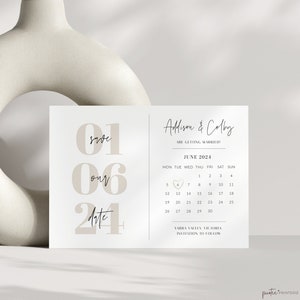 Minimal Save The Date Calendar Printable, Simple Calendar Wedding Save The Date, Boho Date Card Invite, Editable Template, Modern Corjl PP60