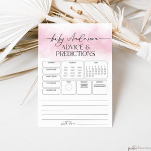 Minimalist Baby Predictions and Advice Cards, Baby Shower Game, Girl Dusty Pink, Advice Predictions Printable, Blush Watercolor, Corjl PP55
