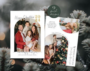 Modern Christmas Card Template Photo, Arch Merry Christmas Family Photo Card Collage, Editable Holiday Card Printable, Gold, Corjl PP78