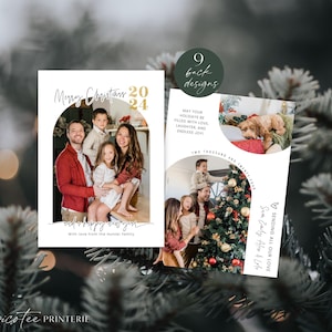 Modern Christmas Card Template Photo, Arch Merry Christmas Family Photo Card Collage, Editable Holiday Card Printable, Gold, Corjl PP78