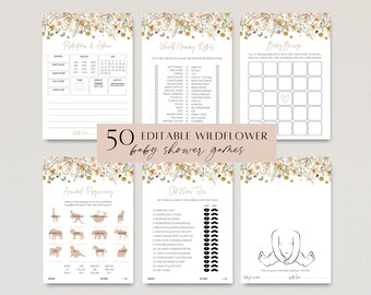 Wildflower Baby Shower Games Bundle, Boho Floral Baby Shower Games Package, Printable Baby Shower Signs, Baby in Bloom, Download, Game PP72