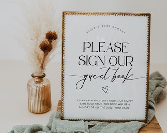 Baby Shower Guest Book Sign, Please Sign Our Guest Book, Minimalist Baby Shower Decor Printable, Guest Book Sign In, Editable, Corjl PP50