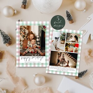 Printable Plaid Holiday Photo Card Template, Rustic Tartan Christmas Card, Personalized Happy Holidays Photo Collage Card, Modern Corjl PP78