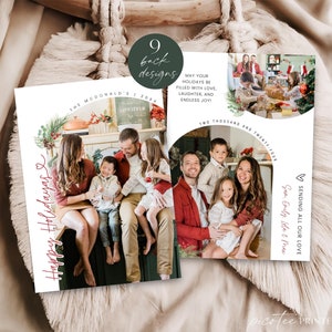 Editable Arch Happy Holidays Christmas Card Photo Template, Modern Merry Christmas Family Photo Collage Printable, Customizable, Corjl PP78