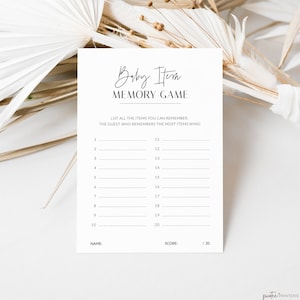 Minimalist Baby Shower Memory Game, Printable Baby Item Memory Card, Editable Activity, Guess The Baby Items, Gender Neutral, Corjl PP63