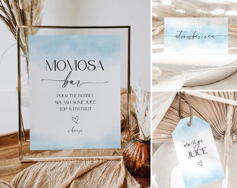 Baby Shower Mimosa Bar Sign Printable, Blue Momosa Bar Juice Tags, Mom-osa Bar, Champagne Bar, Bubbly Bar, Boy Baby Shower Decor, Corjl PP65