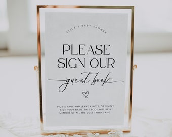 Modern Sign Our Guestbook Template, Baby Shower Please Sign Our Guest Book Sign, Minimalist Baby Shower Decor Printable, Corjl PP50