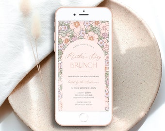 Floral Mother's Day Brunch Invitation Digital, Mothers Day Phone Invite, Editable Moms and Mimosas, Bubbly and Brunch, Electronic Corjl PP83