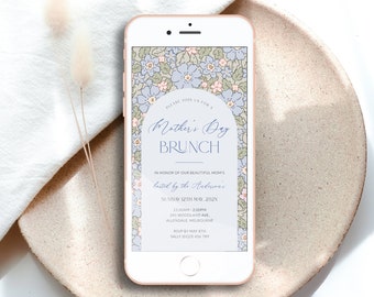Floral Arch Mother's Day Brunch Digital Invitation, Mothers Day Phone Invite, Electronic Bubbly and Brunch, Moms and Mimosas, Corjl PP83