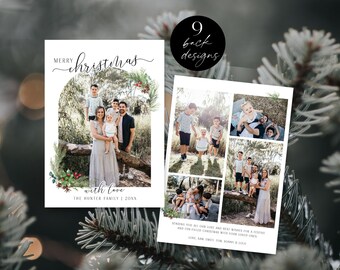 Minimalist Christmas Card Photo Arch Template, Modern Christmas Cards Printable, Family Photo Card, Happy Holiday, Boho Christmas Corjl PP78