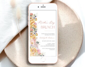 Floral Mother's Day Brunch Invitation Digital, Electronic Mother's Day Lunch Phone Invite, Editable Mother's Day Celebration, Corjl PP83