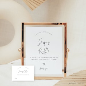 Minimalist Diaper Raffle Sign and Ticket Printable, Modern Baby Shower Raffle Sign, Diaper Raffle Game Insert, Gender Neutral, Corjl PP63