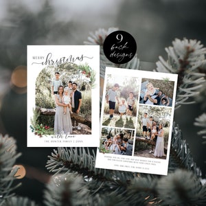 Minimalist Christmas Card Photo Arch Template, Modern Christmas Cards Printable, Family Photo Card, Happy Holiday, Boho Christmas Corjl PP78