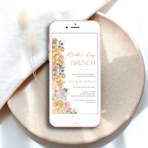 Floral Mother&#39;s Day Brunch Invitation Digital, Electronic Mother&#39;s Day Lunch Phone Invite, Editable Mother&#39;s Day Celebration, Corjl PP83