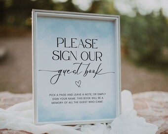 Blue Baby Shower Guest Book Sign Template, Please Sign Our Guestbook Printable, Minimalist Baby Shower Decor, Sign In, Baby Boy, Corjl PP65