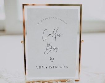 Baby Shower Coffee Bar Sign, A Baby Is Brewing, Minimalist Baby Shower Decor, Coffee and Tea Station,  Gender Neutral, Printable, Corjl PP63