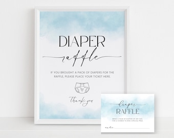 Diaper Raffle Ticket Boy, Blue Diaper Raffle Sign Template, Minimalist Baby Shower, Printable Diaper Raffle Insert, Game Card, Corjl PP65