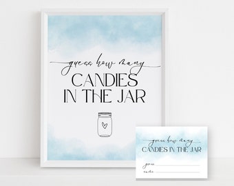 Guess How Many Candies In The Jar Game, Blue Guess How Many Sign, Boy Baby Shower Game Template, Printable Guessing Game Card, Corjl PP65