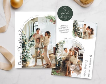 Arch Merry Christmas Photo Card Template, Minimalist Family Photo Card Printable, Personalized Holiday Picture Card, DIY Editable Corjl PP78