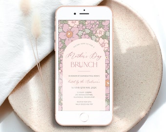 Pink Floral Mother's Day Brunch Digital Invitation, Mothers Day Phone Invite, Editable Moms Mimosas, Bubbly Brunch, Electronic, Corjl PP83