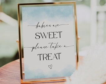 Baby Shower Babies Are Sweet Sign, Please Take A Treat, Modern Dessert Sign Printable, Blue, Dessert Table, Sweets Favor, Baby Boy, PP65