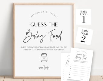 Guess The Baby Food Game Printable, Minimalist Baby Shower Games Template, Baby Food Jar Tasting Game, Modern Gender Neutral, Corjl PP63
