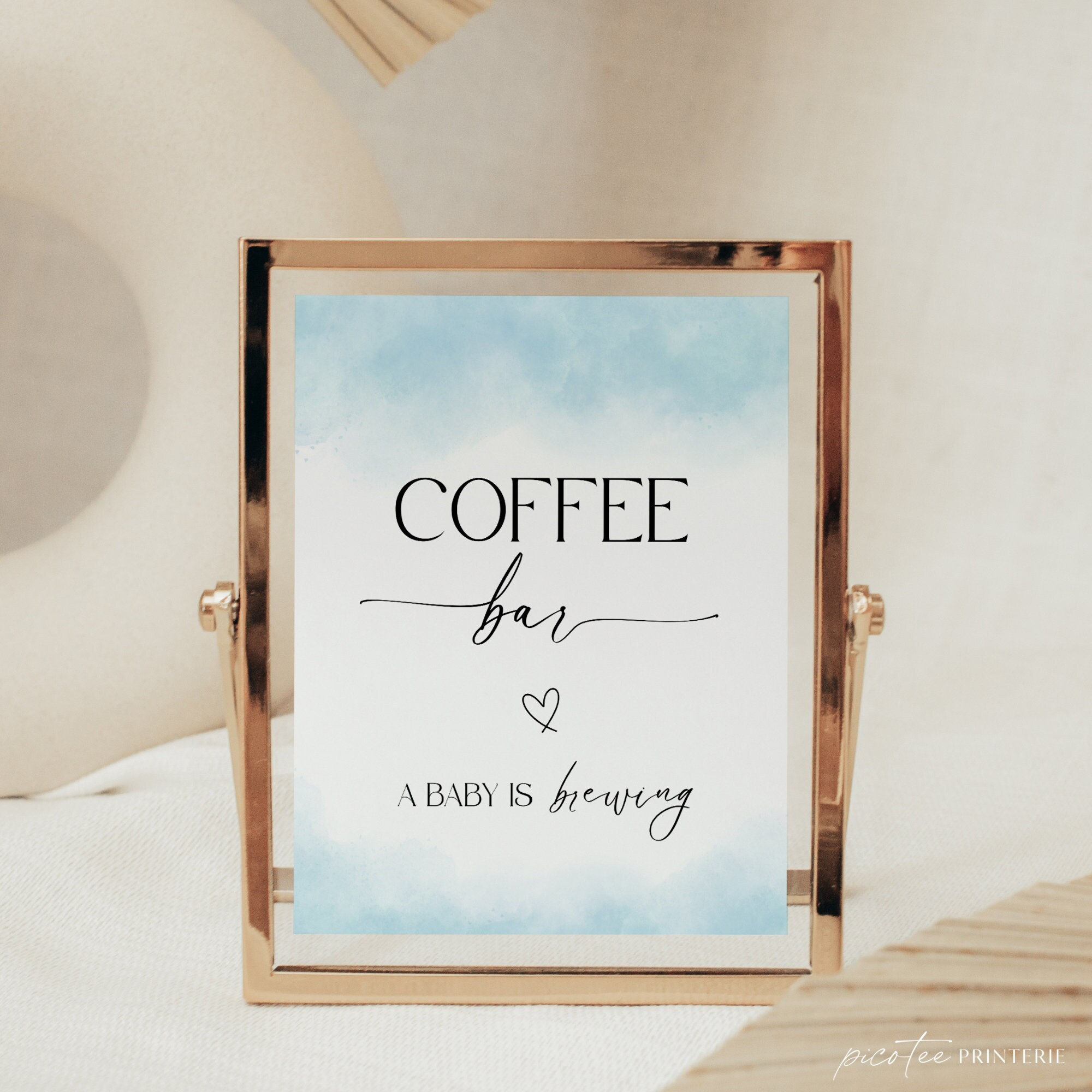 Coffee Bar Sign, Baby Shower Coffee Bar Table Sign, Printable Baby Shower Decor Blue, A Baby Is Brewing, Baby Boy, Drinks Menu, Corjl PP65