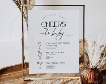 Drinks Menu Sign for Baby Shower, Minimalist Baby Shower Drinks Menu, Signature Drinks, Cheers to Baby, Gender Neutral, Cocktail, Corjl PP50
