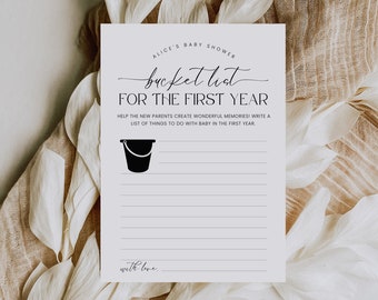 Minimalist Baby Bucket List Game, Baby's First Year, Minimal Baby Shower Activity, Printable Bucket List Download, Gender Neutral Corjl PP50