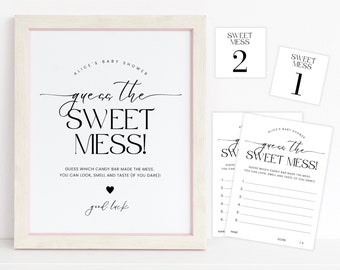 Guess The Sweet Mess Baby Shower Game, Baby Shower Dirty Diaper Game, Candy Bar, Minimalist, Gender Neutral, Instant Download, Corjl PP50