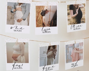 Baby Shower Photo Banner, Monthly Pregnancy Photo Banner, Baby Bump Photo Bunting, Minimalist Baby Shower Decor, Instant Download Corjl PP50