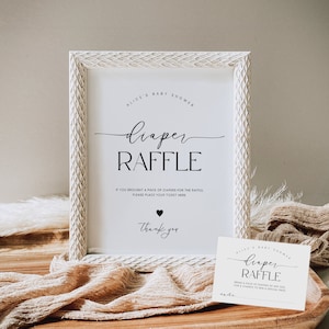 Minimalist Diaper Raffle Sign and Ticket, Baby Shower Sign Card, Diaper Raffle Game, Gender Neutral, Insert, Instant Download, Corjl PP50