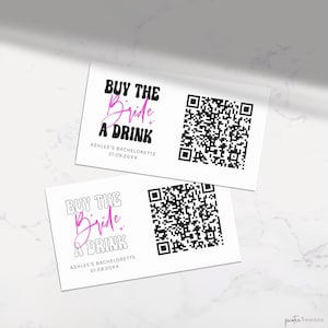 Bride Venmo Bachelorette Card, Buy The Bride A Drink Template, QR Code Drink Card, Nashville, Last Disco, Last Rodeo, Hot Pink, Corjl PP61