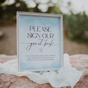 Blue Baby Shower Guest Book Sign Template, Please Sign Our Guestbook Printable, Minimalist Baby Shower Decor, Sign In, Baby Boy, Corjl PP65