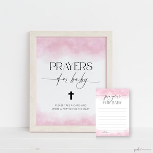 Prayers for Baby Card, Well Wishes for Baby Printable, Minimalist Baby Shower Games, Baby Prayer Card and Sign, Girl Pink, Advice Corjl PP55