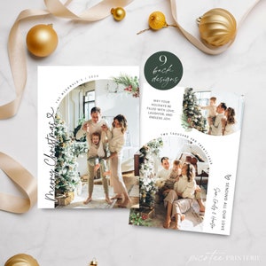 Arch Merry Christmas Photo Card Template, Minimalist Family Photo Card Printable, Personalized Holiday Picture Card, DIY Editable Corjl PP78