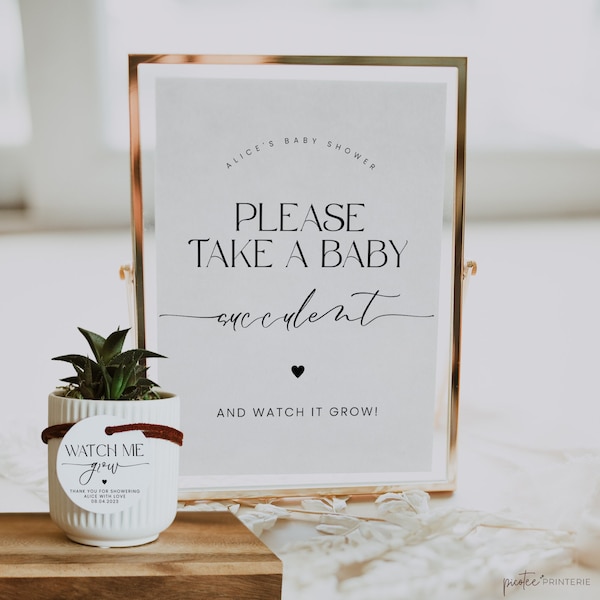 Baby Shower Succulent Favor Sign, Watch Baby Grow, Succulent Favor, Please Take One, Minimalist Baby Shower, Instant Download, Corjl PP50