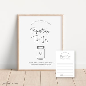 Parenting Tip Jar Sign Printable, Minimalist Parents To Be Tips Baby Shower, Editable Parent Advice Card, Baby Advice, Minimal, Corjl PP63
