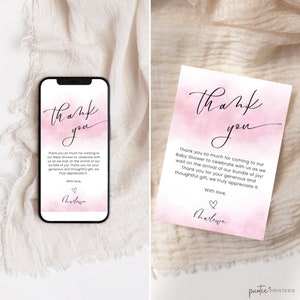 Thank You Cards Baby Shower Digital, Thank You Cards Baby Shower Editable, Girl Modern Minimalist, Dusty Pink, Downloadable Card, Corjl PP55