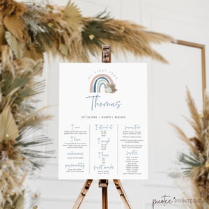 Boho Rainbow Baby 1st Birthday Milestone Sign with Photo, Boy Pampas Milestone Board Poster, My First Year, Editable Instant Download, Corjl