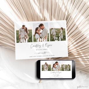 Printable Save The Date Template Photo Collage, Electronic Save Our Date Invite, Downloadable Save The Date Evite, Digital Modern Corjl PP60