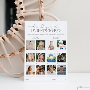 How Old Were The Parents To Be, Minimalist Baby Shower, Editable Baby Photo Game, Age Guessing, How Old Were They, Printable, Corjl PP50