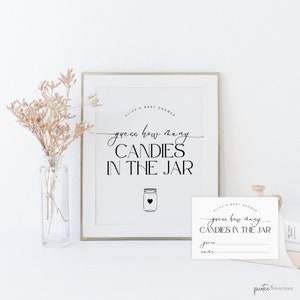 Guess How Many Candies are in the Jar Game, Guess How Many Candies Sign, Minimalist Baby Shower, Gender Neutral, Instant Download Corjl PP50