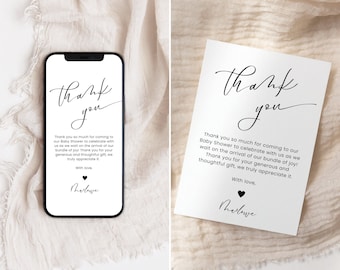 Thank You Cards Baby Shower Digital, Thank You Cards Baby Shower Editable, Modern Minimalist, Gender Neutral, Instant Download, Corjl PP50