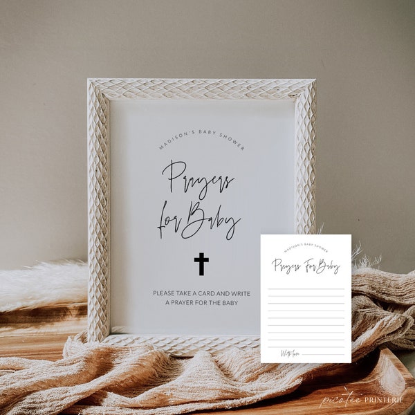 Prayer Cards for Baby Shower, Prayers For Baby Card Printable, Minimalist Baby Shower Advice, Modern Prayers Sign, Gender Neutral Corjl PP63